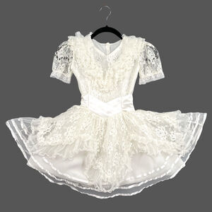VTG Little Girl Dress Sz 9 Lace Ruffle Party Puff Angel Fairy Holiday 90 Cottage